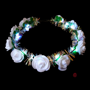 VINCHA CORONA FLORES BLANCAS LUMINOSAS LED X 10